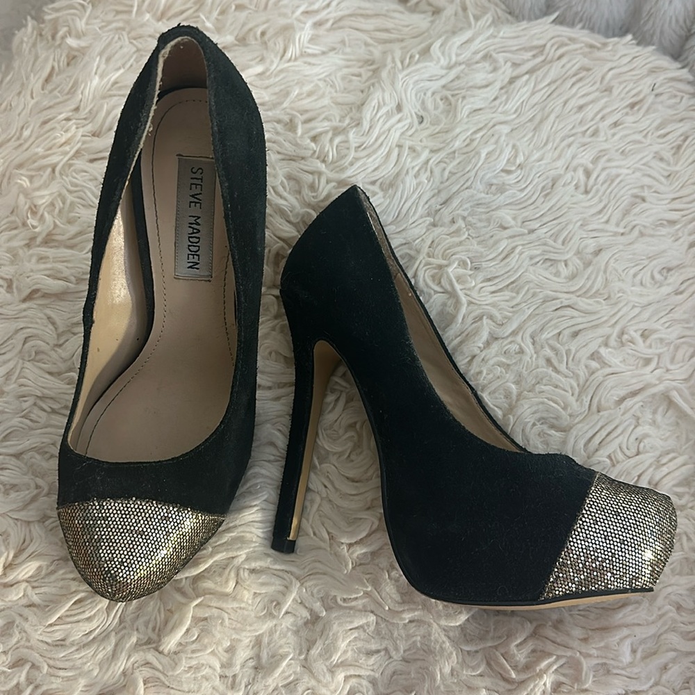 Steve Madden Platform Black Heels - Sparkly Toe